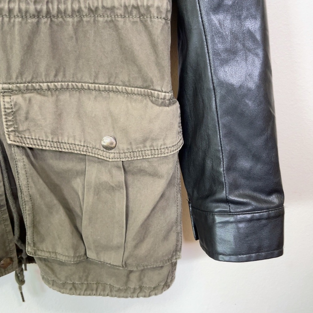 ARITZIA | TALULA TROPER ARMY UTILITY FAUX LEATHER SLEEVE JACKET - Picture 11 of 16